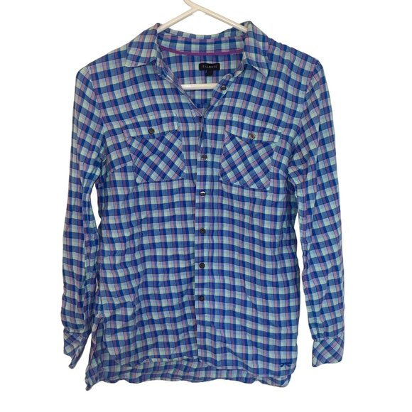 Talbots Plaid Button Down Shirt Size XS Purple Blue 100% Cotton - Picture 1 of 7
